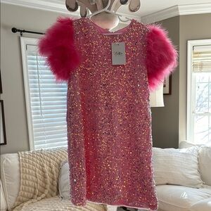Lola and the Boys Pink Sequin and Feather Party Dress